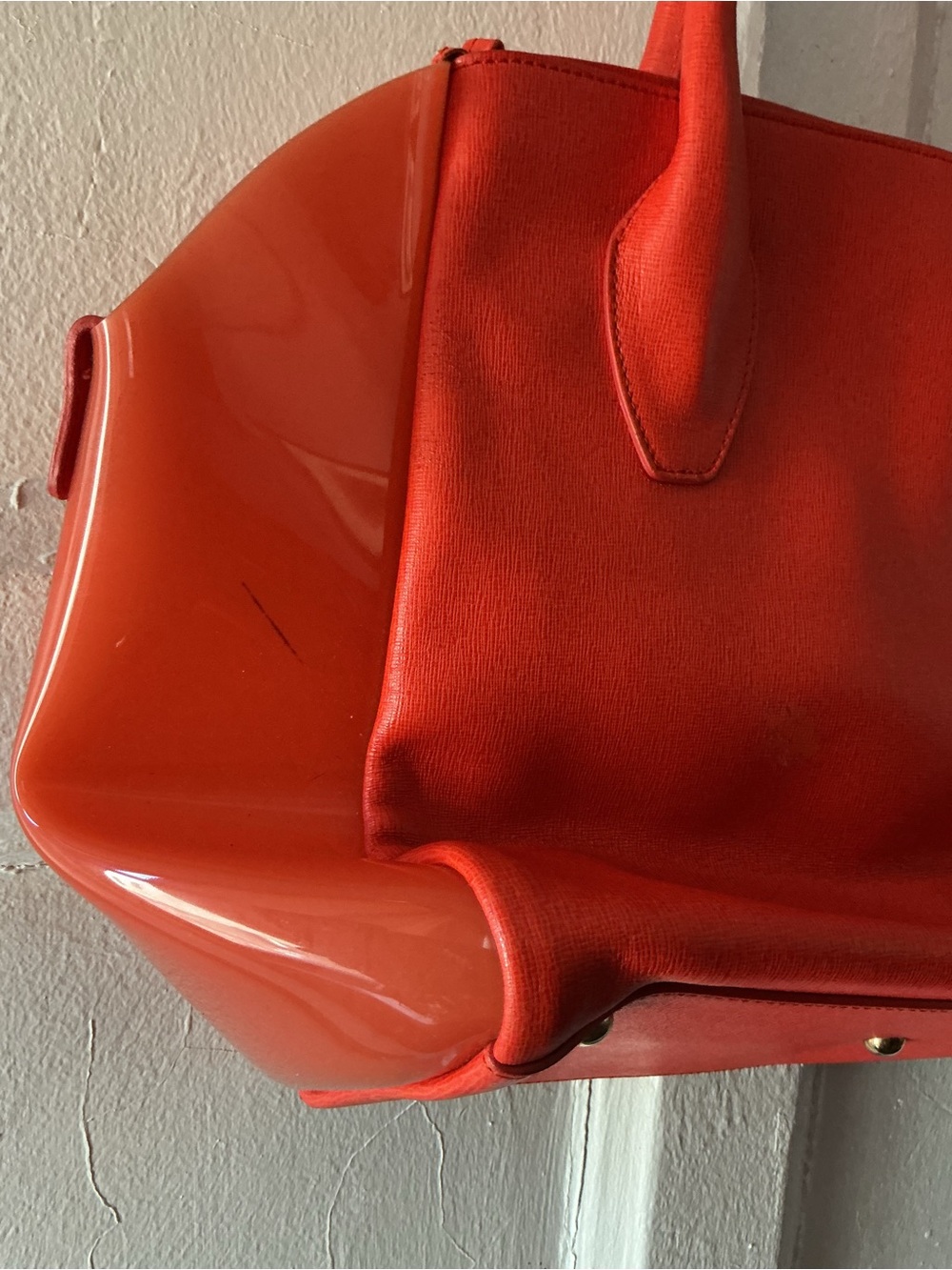 Furla Vibrant Red-Orange Structured Tote with Gold Lock - Picture 8 of 14